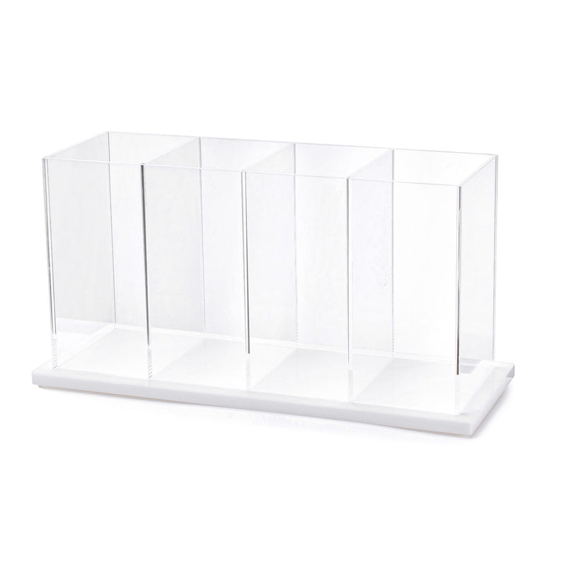 Vikko - Serving, Acrylic Cutlery Caddy, Clear with White Bottom 10.75" x 4.25" x 5.4"