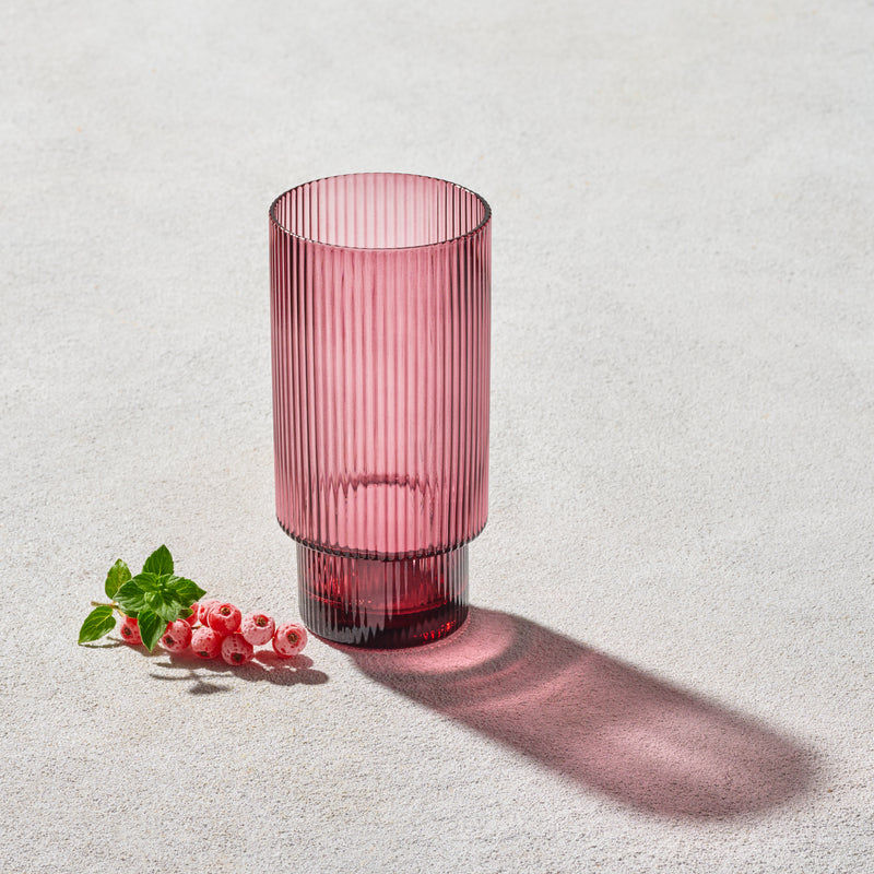 Vikko - Decor, Malibu, Ribbed Highball Glass, Plum,15 oz