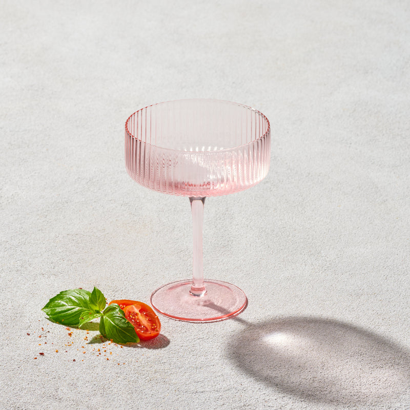 Vikko - Decor, Malibu, Ribbed Coupe Champagne Glass, Blush, 10 oz