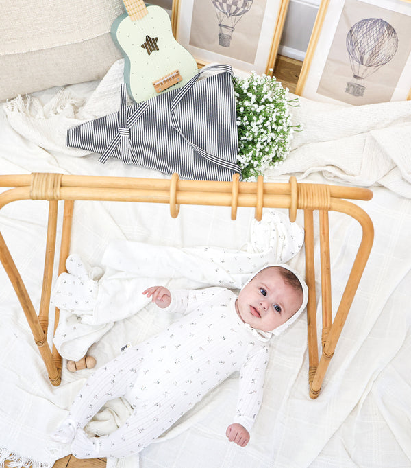 Pointelle Leaves Footie and Bonnet Set