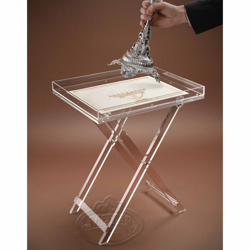 Acrylic folding table with removable tray-gold