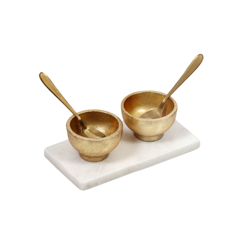 Marble and Metal Salt & Pepper Cellar with Spoons