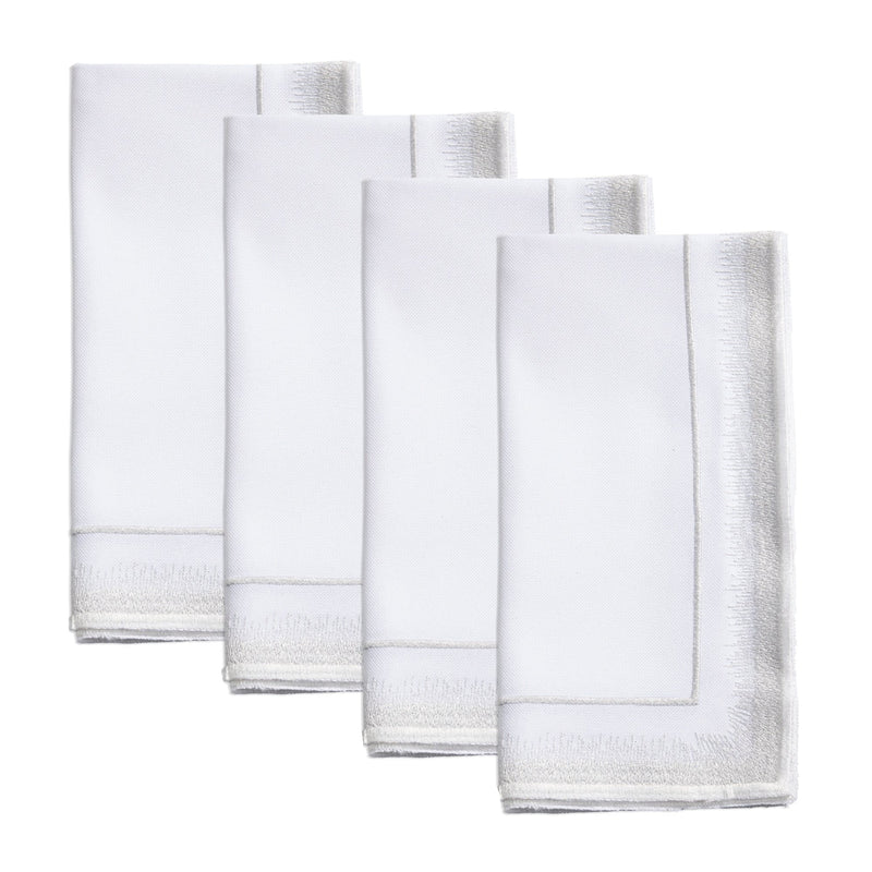 Saro Lifestyle  20 x 20 in. Silver Elegant Embroidery Detail Napkin, White
