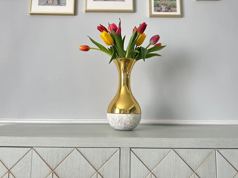 MILA- Marble and Gold Brass Flower Hand Made vase