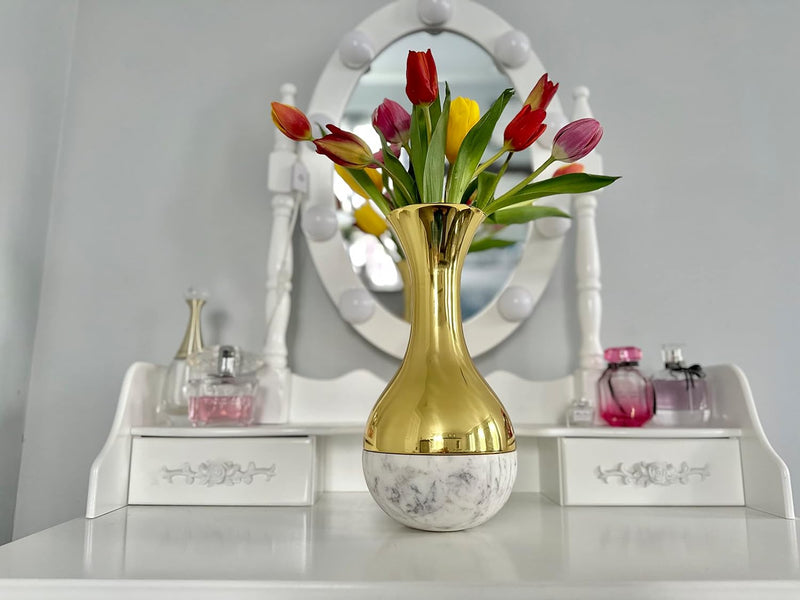 MILA- Marble and Gold Brass Flower Hand Made vase