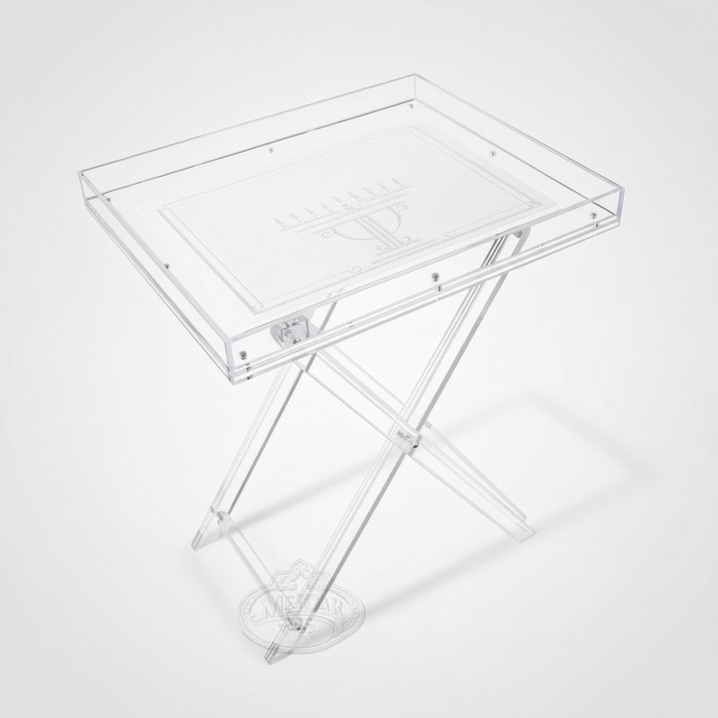 Acrylic Chanukah Folding Table with Removable Tray-SILVER Insert