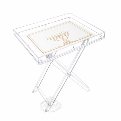 Acrylic folding table with removable tray-gold