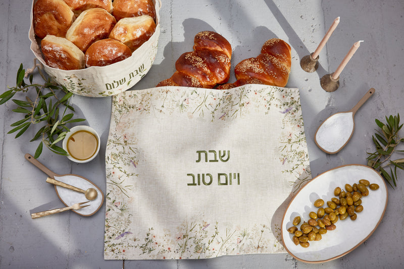 Shabbat Blossom Linen Challa cover