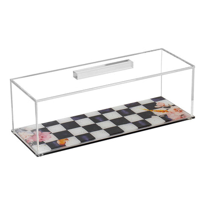 Black Chic Checkered Lucite Cake Tray with Lid