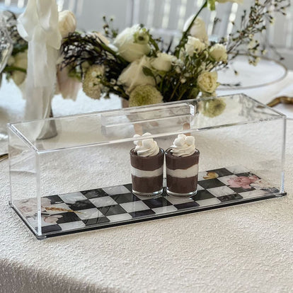 Black Chic Checkered Lucite Cake Tray with Lid