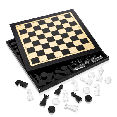 Lucite By Design Luxe Chess & Checkers Game Set w/ Gift Box