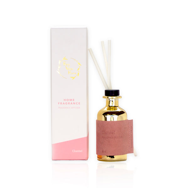 80m Reed Fragrance diffuser. Gold Bottle and Pink Leather. Chantel