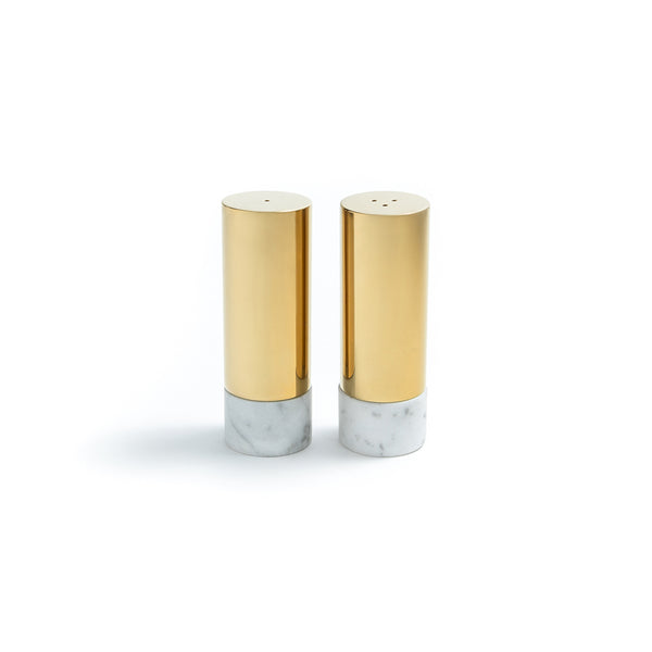 Anna New York Coluna Dual Salt & Pepper, Marble & Gold, Set of 2