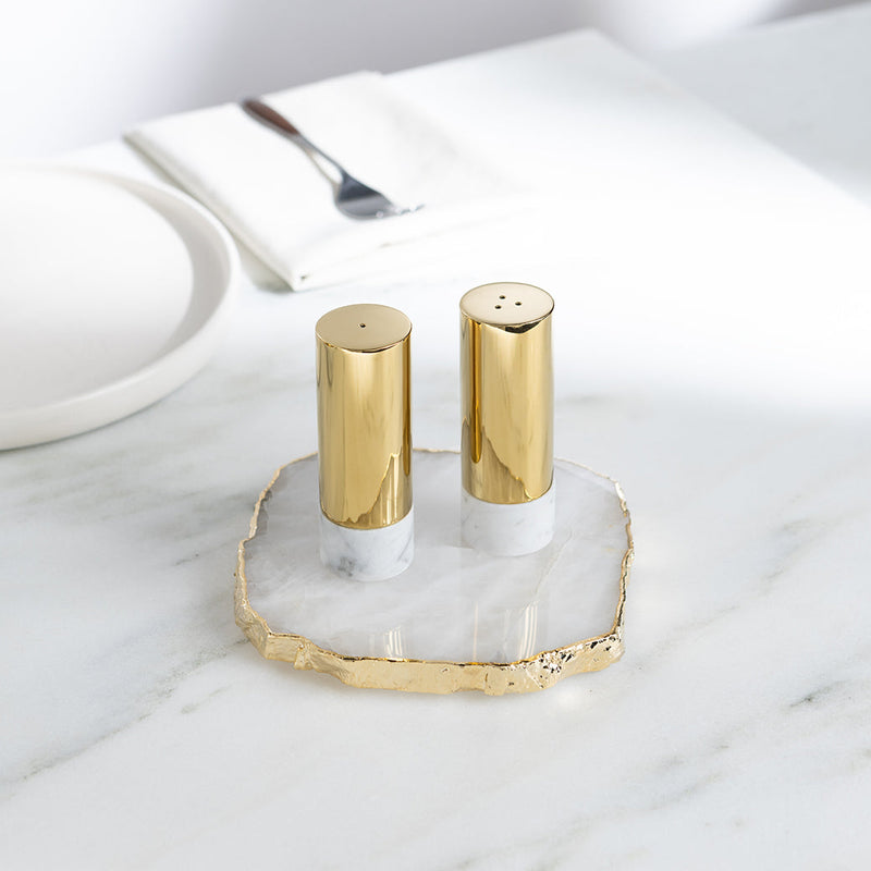 Anna New York Coluna Dual Salt & Pepper, Marble & Gold, Set of 2