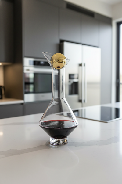 Glass Diamond Shaped Decanter with Gold Reflection and Lid