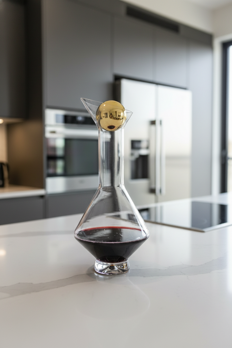 Glass Diamond Shaped Decanter with Gold Reflection and Lid