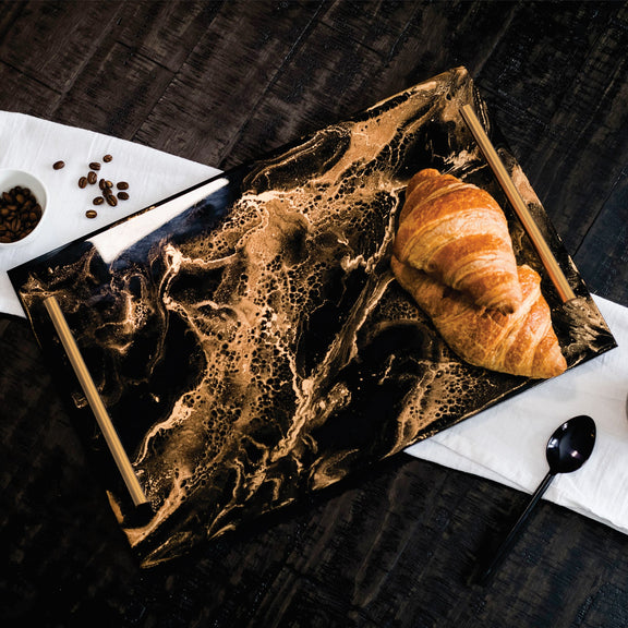 Marbled Lucite Tray with Gold Handles