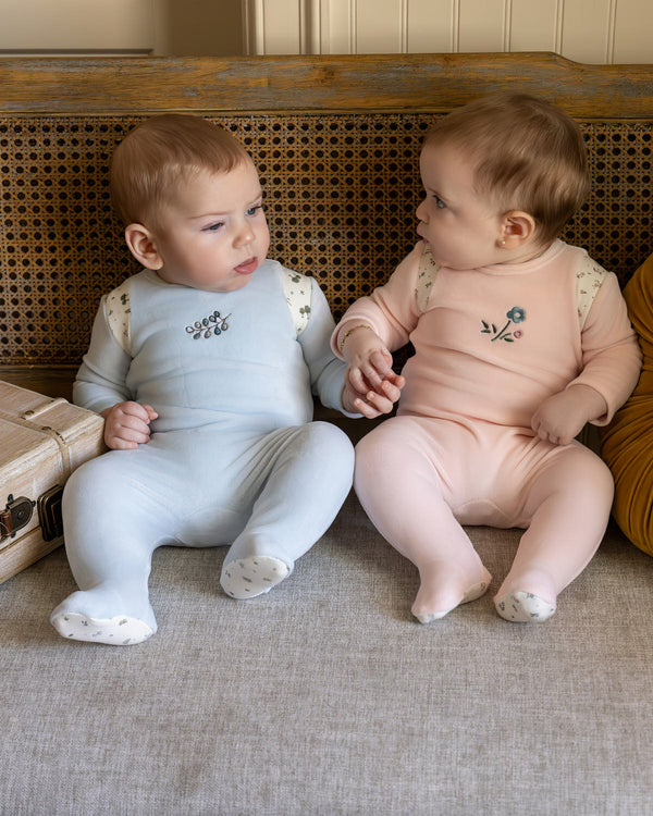 Baby Girls "Fairy Flowers" Embroidered Velour Footie