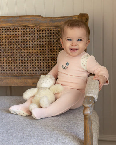 Baby Girls "Fairy Flowers" Embroidered Velour Footie