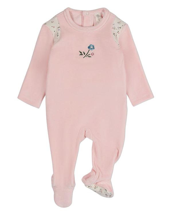 Baby Girls "Fairy Flowers" Embroidered Velour Footie