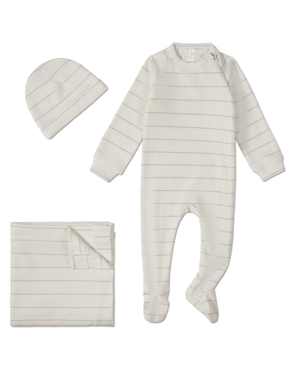 Unisex Baby Metallic Striped Side-Zipper Footie Set