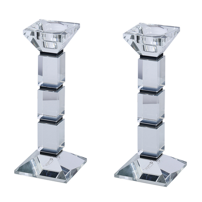 Crystal Candlesticks Square Design Set of 2 - Black