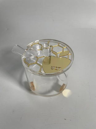 Round Lucite Honey Dish Honey Comb Design