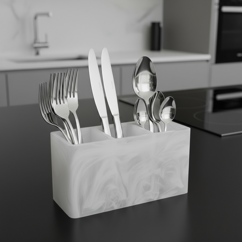 Resin White Swirl Caddy