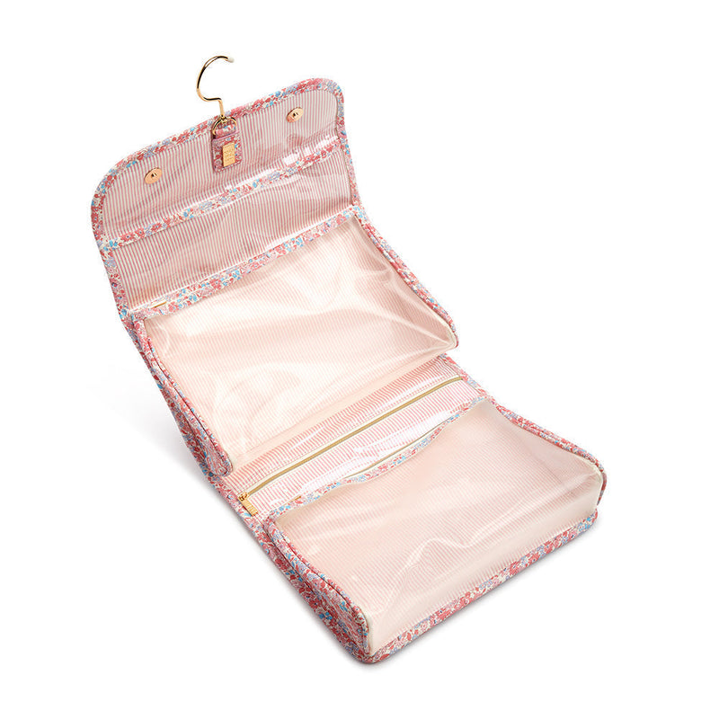 Hanging Toiletry Case - Hang It Up - Marseille with Pink Pinstripe Liner
