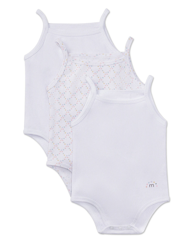3 Pair Pack Baby and Toddler Cotton Rich Ribbed and Dot Pattern Bodysuits