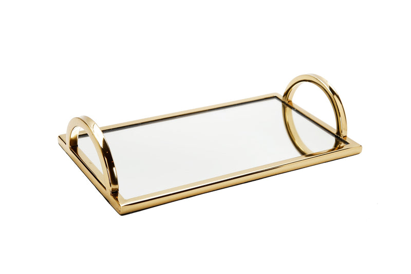 Rectangular Mirror Tray with Gold Handles -12"L