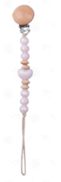 Pearl Pink Heart teething Pacifier Clip