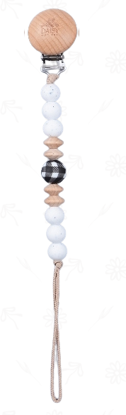 Black/White Gingham Teething Pacifier Clip