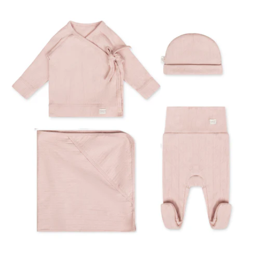 Pointelle - Blush /Blue- Kimono Outfit Set (4-Piece)