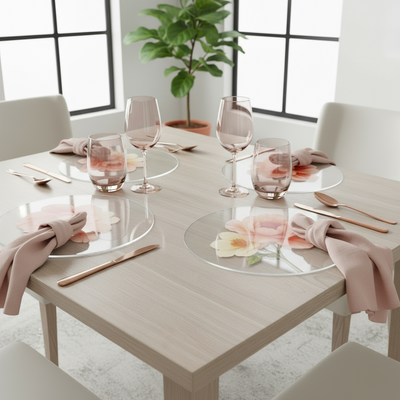 ACRYLIC CHARGER PINK FLOWERS SET OF 4