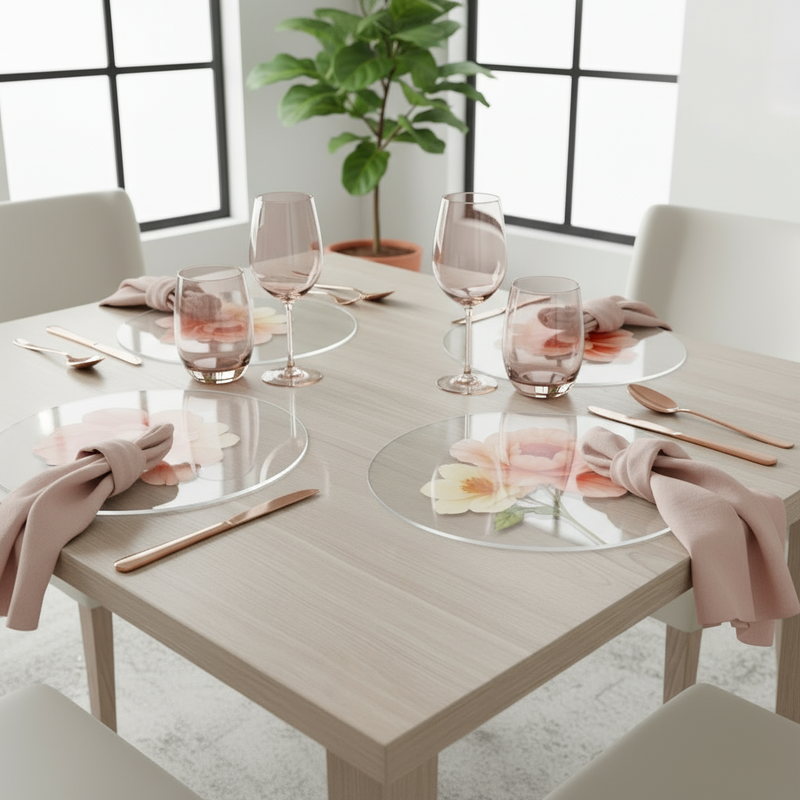 ACRYLIC CHARGER PINK FLOWERS SET OF 4