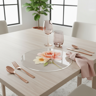 ACRYLIC CHARGER PINK FLOWERS SET OF 4