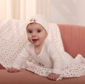 Little Embroidered Flower Footie, Hat and Blanket Set