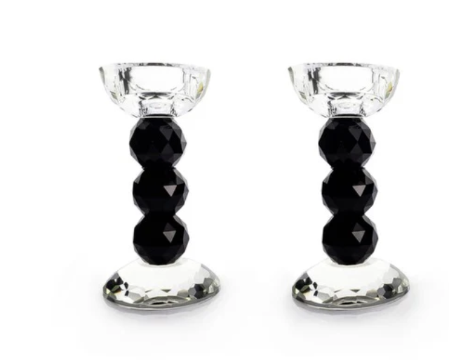 Pair of 6” Two Tone Crystal Ball Candlesticks