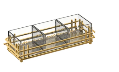 Horizon 3 Glass Rectangle Dish Gold