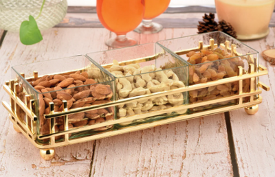 Horizon 3 Glass Rectangle Dish Gold