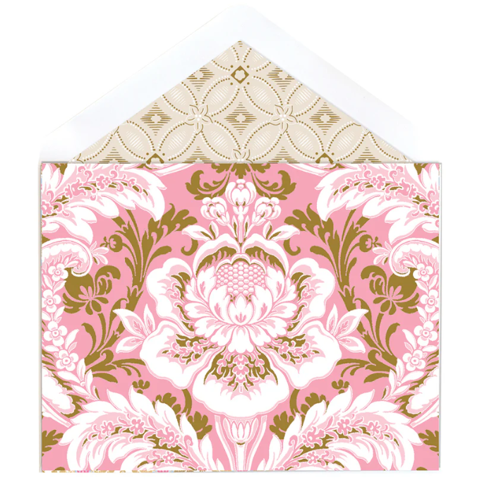 Pink Damask Foil Note Cards