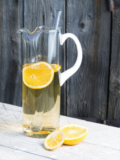 Opal Cylinder Pitcher with White handle, 64 oz.