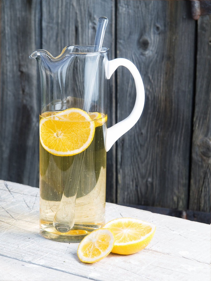 Opal Cylinder Pitcher with White handle, 64 oz.