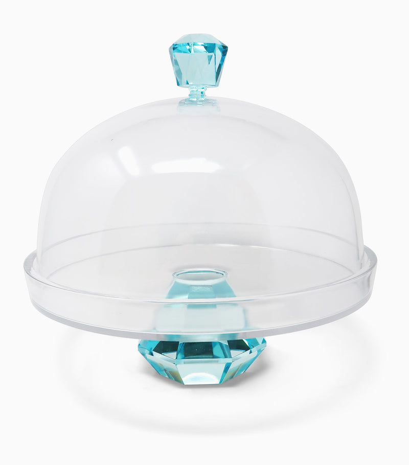 Glass Cake Dome With Colored Diamond Base And Knob, 13"D