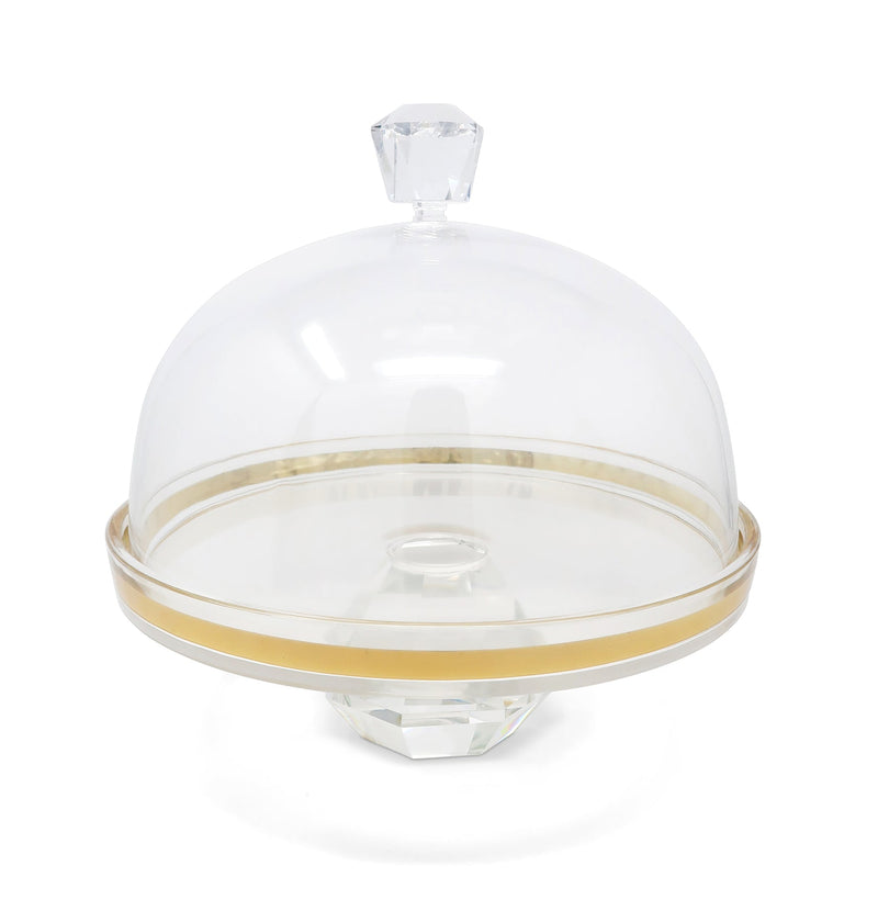 Glass Cake Dome with Colored Diamond Base and Knob, 13"D