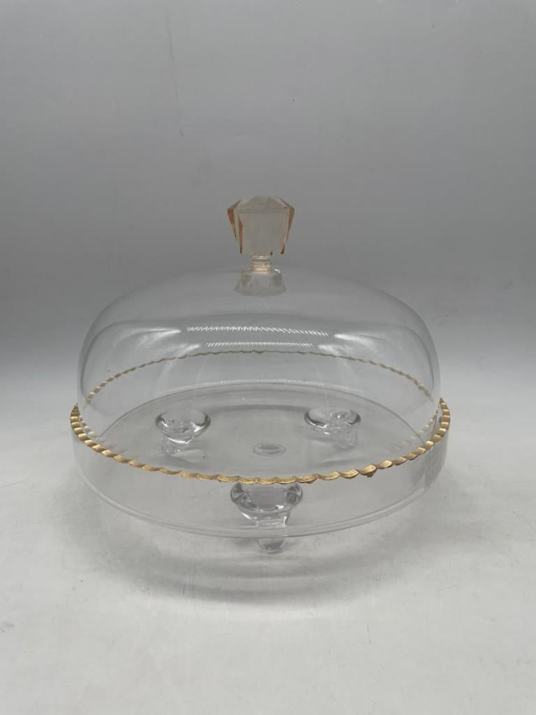 Clear Glass Dome With Amber Crystal Handle