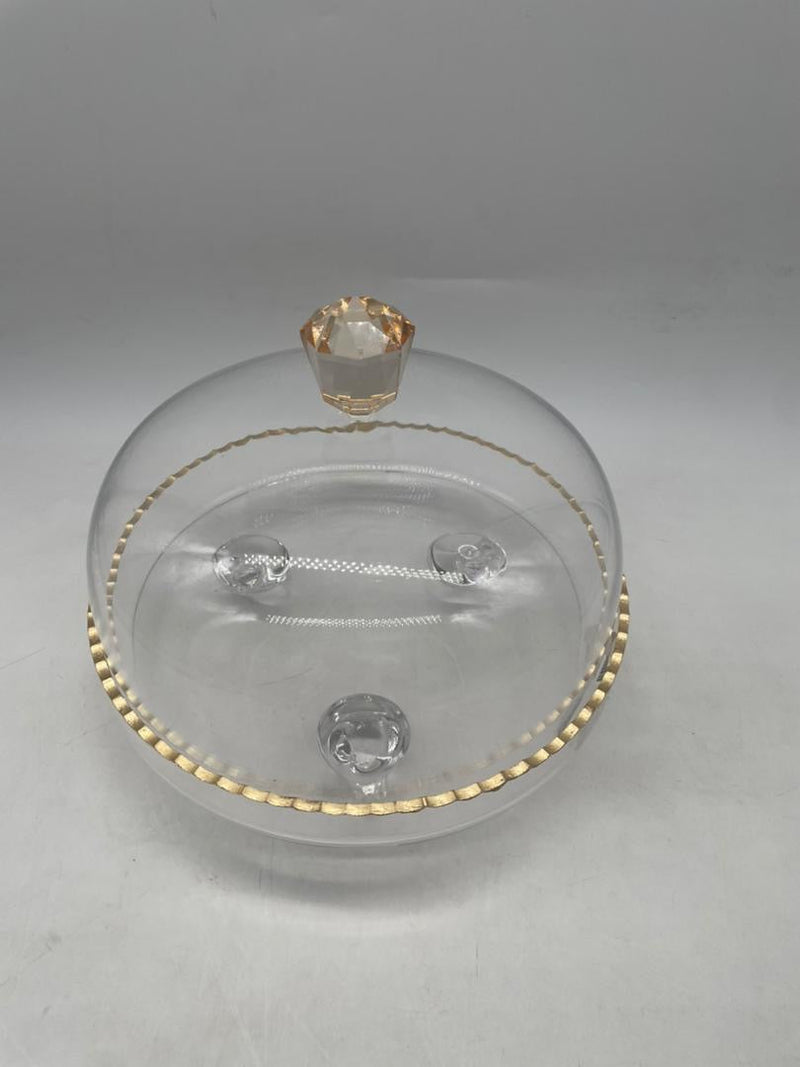 Clear Glass Dome With Amber Crystal Handle