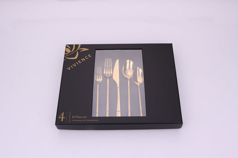 Crownex 20 Pc Gold Flatware Set With Matte Handles, Service For 4