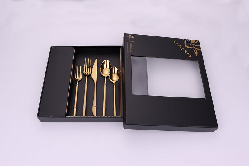 Crownex 20 Pc Gold Flatware Set With Matte Handles, Service For 4